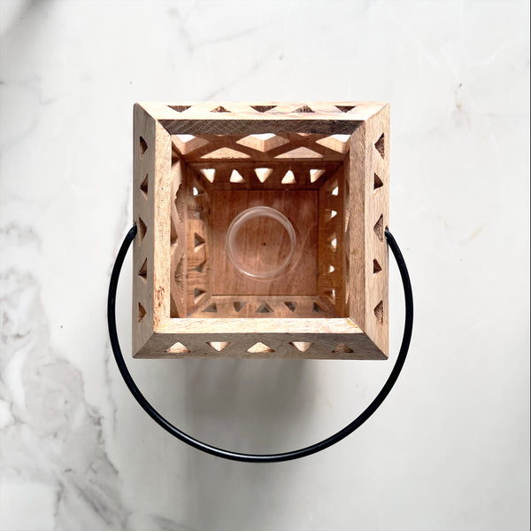 ReStory Rustic Wooden Hanging lantern with pattern- tea light/candle/fairy light