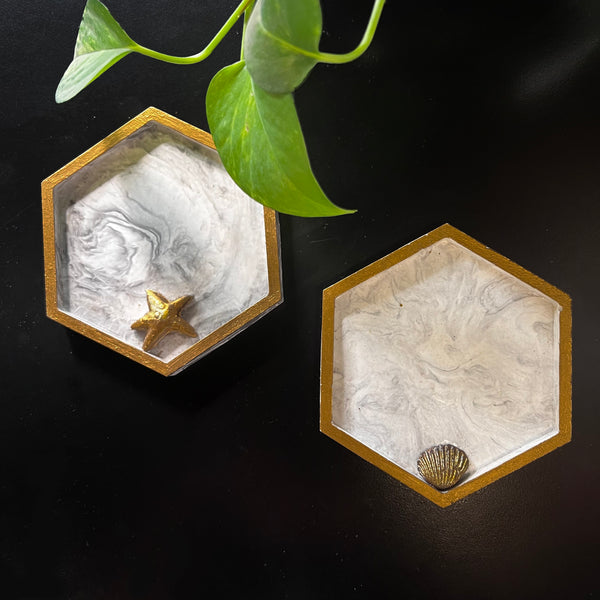 ReStory Eco-resin marbled coaster set of 2 - hexagon