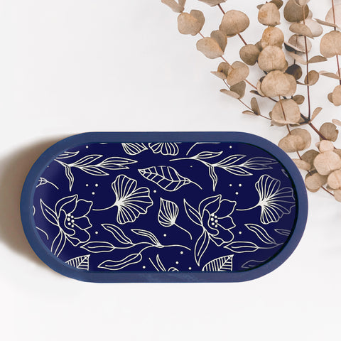 ReStory Eco-resin trinket and candle tray organiser - oval - patterned with artwork