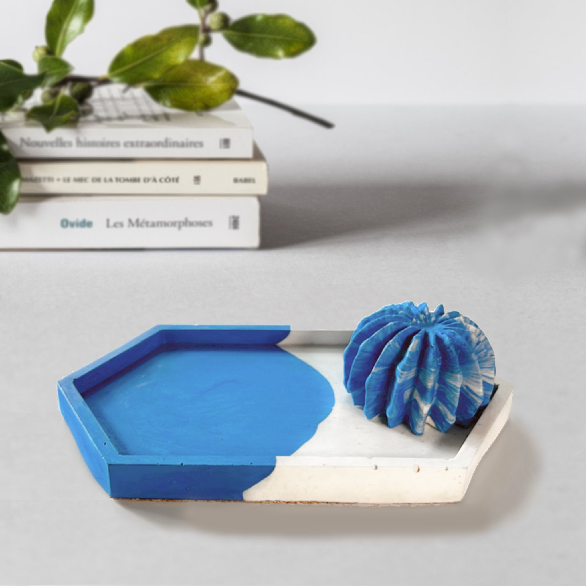 ReStory Eco-resin trinket and candle tray organiser - hexagon shape with a cactus