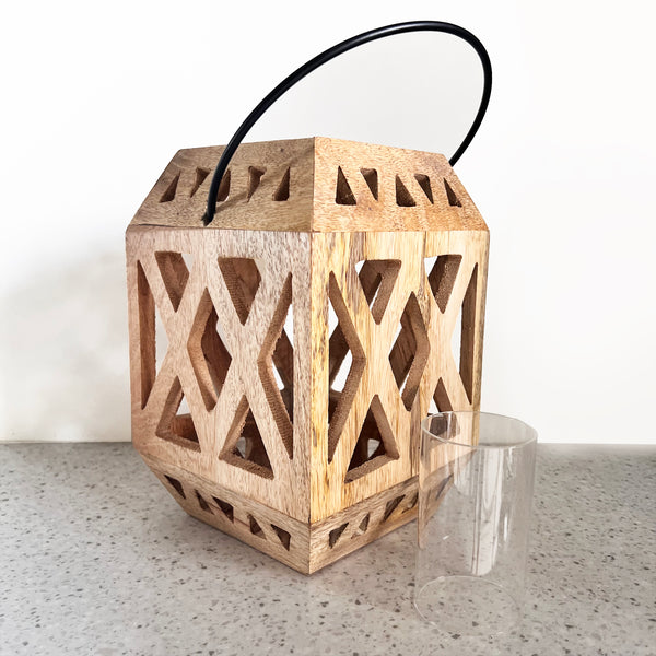 ReStory Rustic Wooden Hanging lantern with pattern- tea light/candle/fairy light