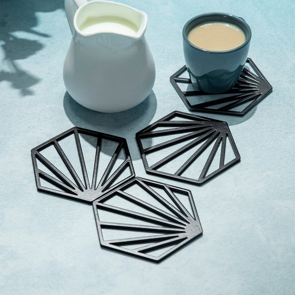 ReStory Kado Hexagonal Metal Coaster set of 4 - Black