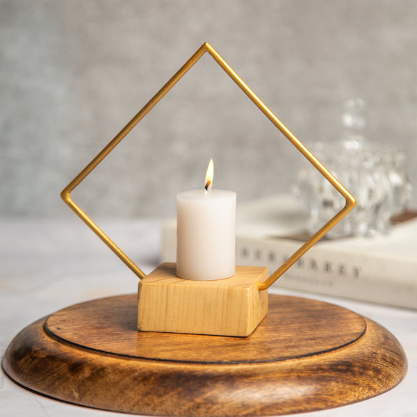 ReStory Lappi Gold Festive Candle Holder - wooden base
