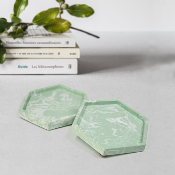 ReStory Eco-resin marbled coaster set of 2 - hexagon