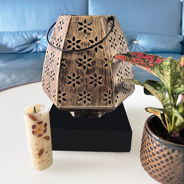 ReStory Antique Gold Metal Hanging Hexagon lantern - tea light/candle/fairy light