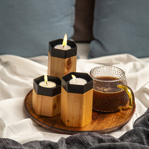 ReStory Lappi Hexagon Metal tea light holder set of 3 - wooden base