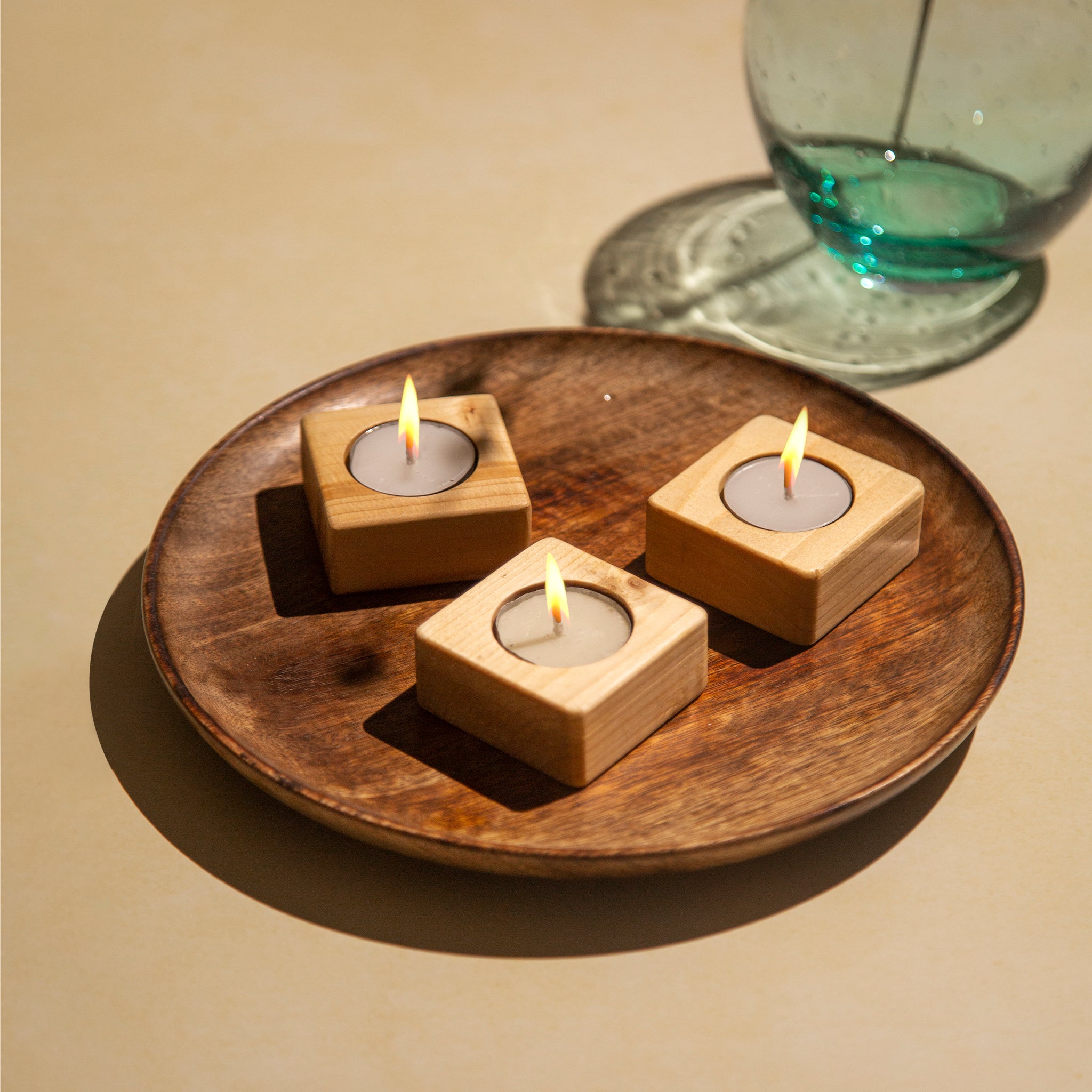 ReStory Kado Tiny minimalistic wooden candle/tea light holder set of 3