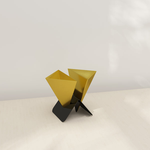 ReStory Lovins Triangular Metal Table Planter - Gold with Black stand