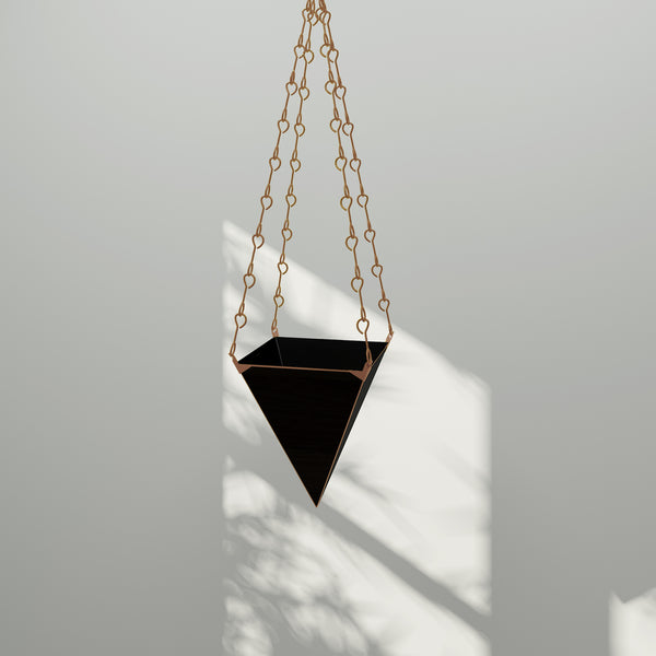 ReStory Amory Pyramid Metal Ceiling Hanging Planter Large - Black with rose gold